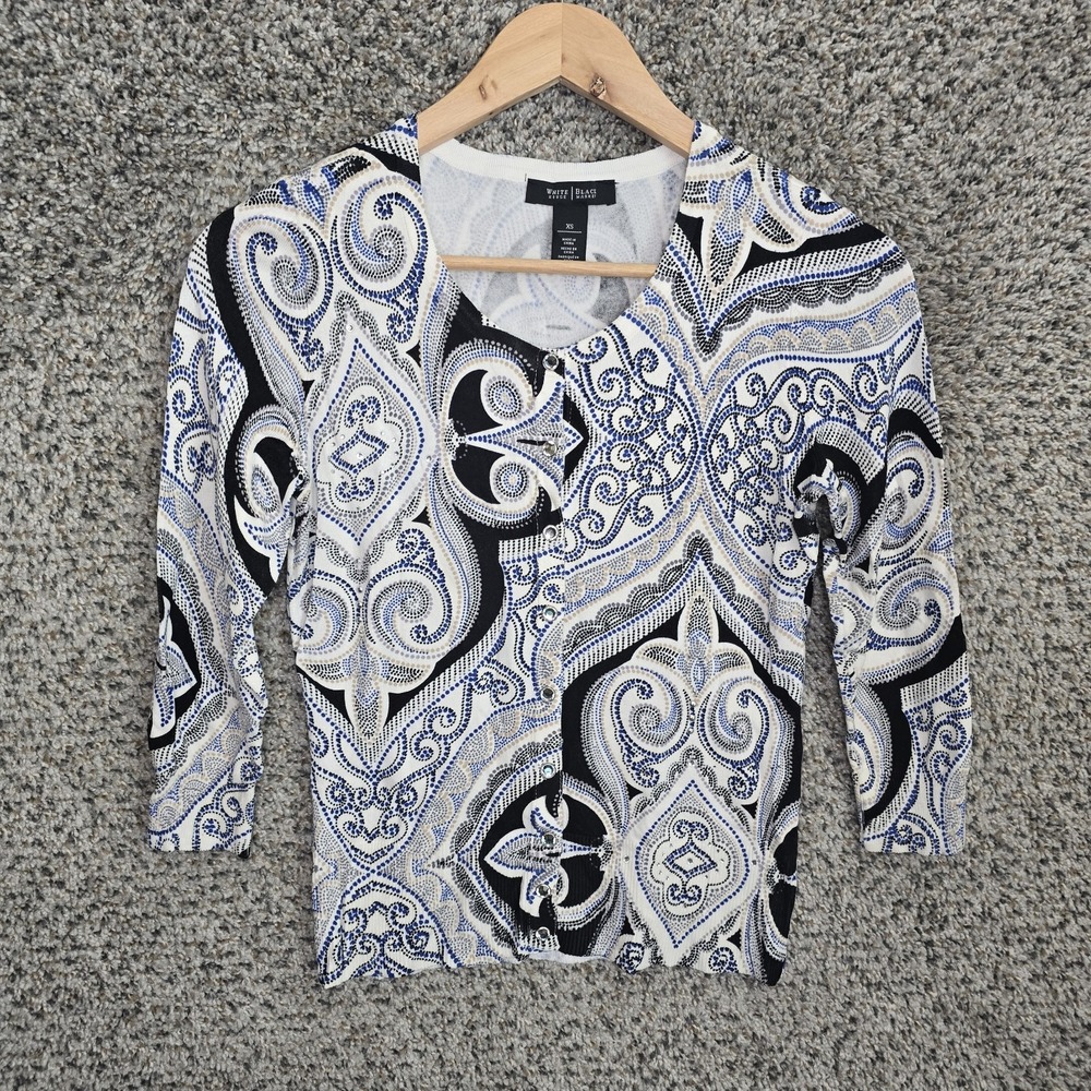 White House Black Market Cardigan Womens XS Blue Snap Button Embellished Ladies
